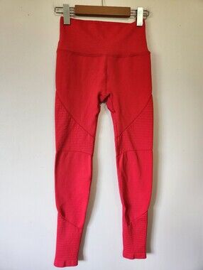 ALPHALETE Revival Red Seamless High Rise Ribbed Moto Gym Workout Leggings Sz S
